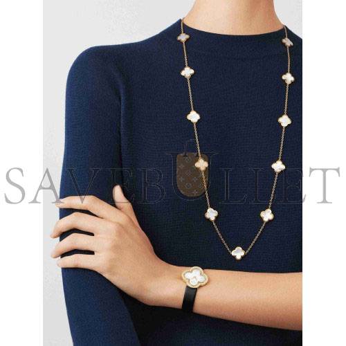 V*N CL*F arpels pure alhambra long necklace, 14 motifs - yellow gold, mother-of-pearl  vcara39900