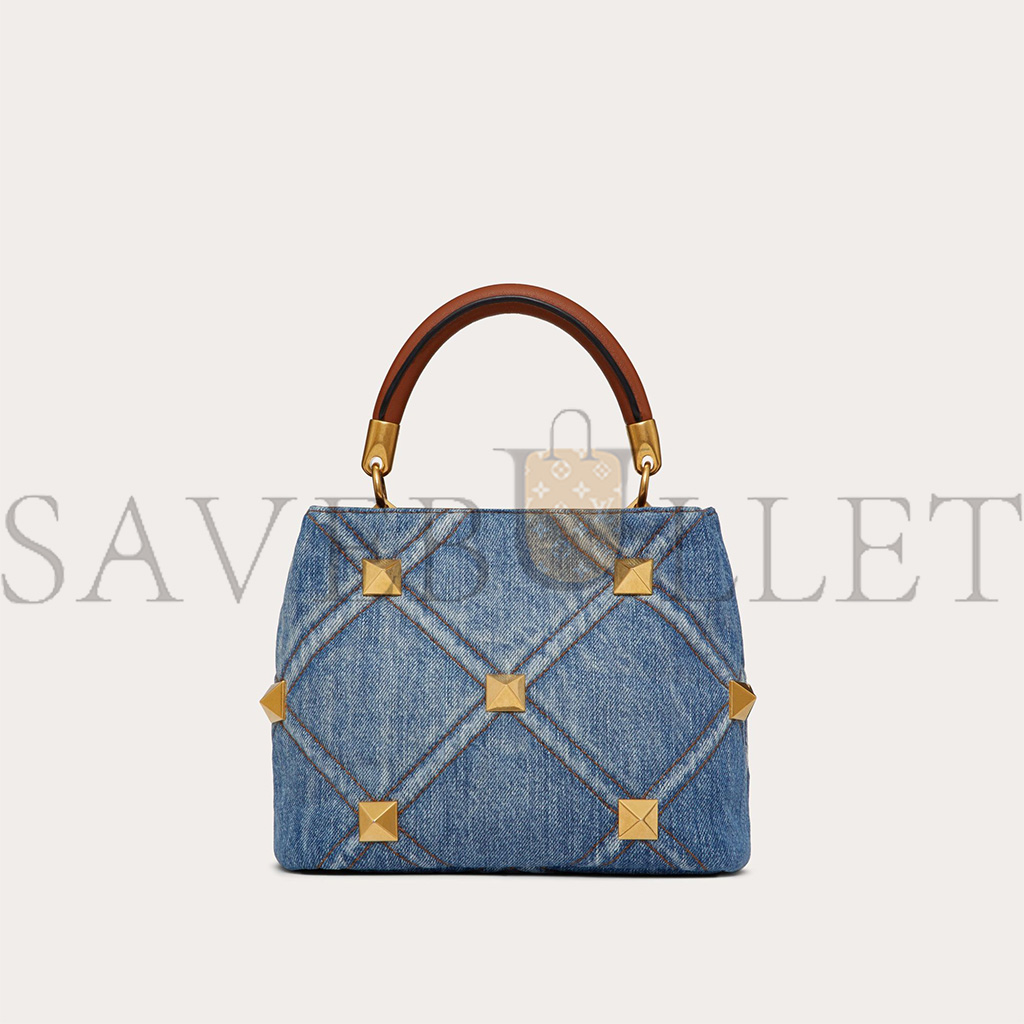 Va1e*ntin0 small roman stud the handle bag in denim xw0b0i97hmr_f23 (21*17*14cm)