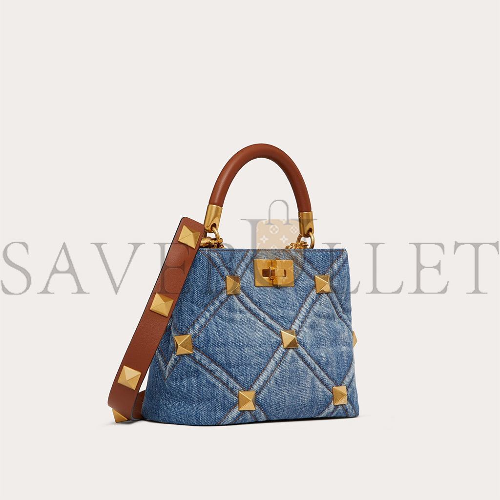 Va1e*ntin0 small roman stud the handle bag in denim xw0b0i97hmr_f23 (21*17*14cm)