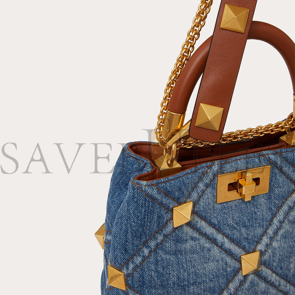 Va1e*ntin0 small roman stud the handle bag in denim xw0b0i97hmr_f23 (21*17*14cm)