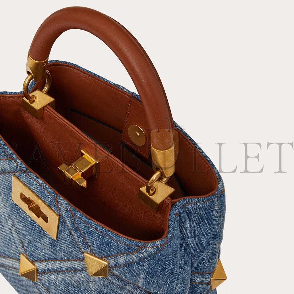 Va1e*ntin0 small roman stud the handle bag in denim xw0b0i97hmr_f23 (21*17*14cm)