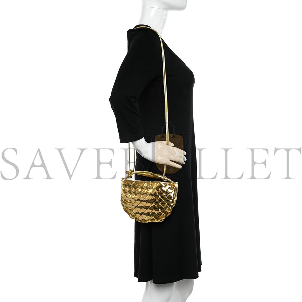 bo*te*ga Ve*ne*ta mirror laminated nappa intrecciato mini sardine bag gold (20*12*3cm)