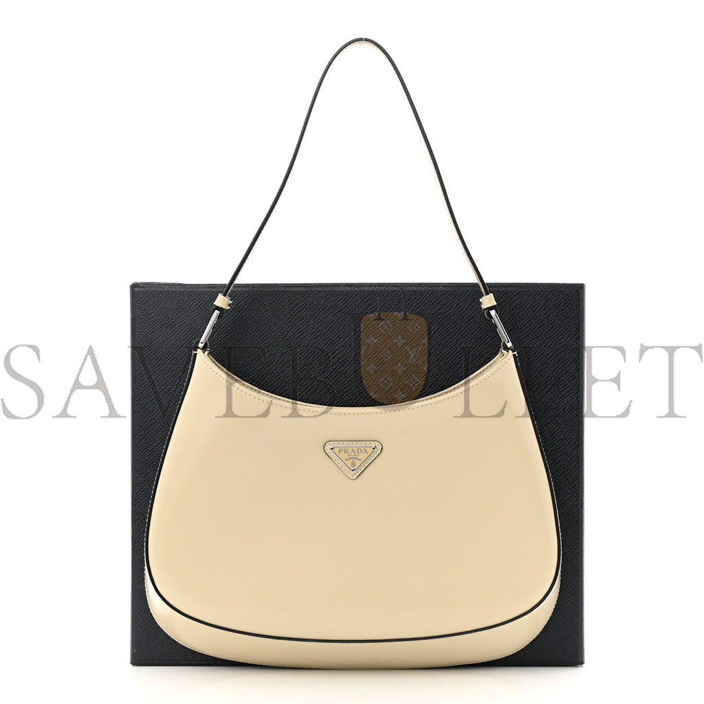 Pra*a brushed calfskin cleo shoulder bag desert beige (26*17*5cm)