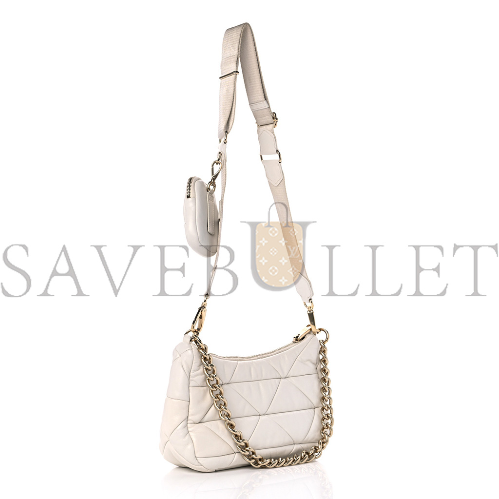 Pra*a nappa nylon quilted patchwork system flap bag white (20*15*8cm)