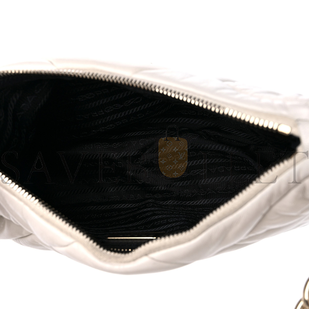 Pra*a nappa nylon quilted patchwork system flap bag white (20*15*8cm)