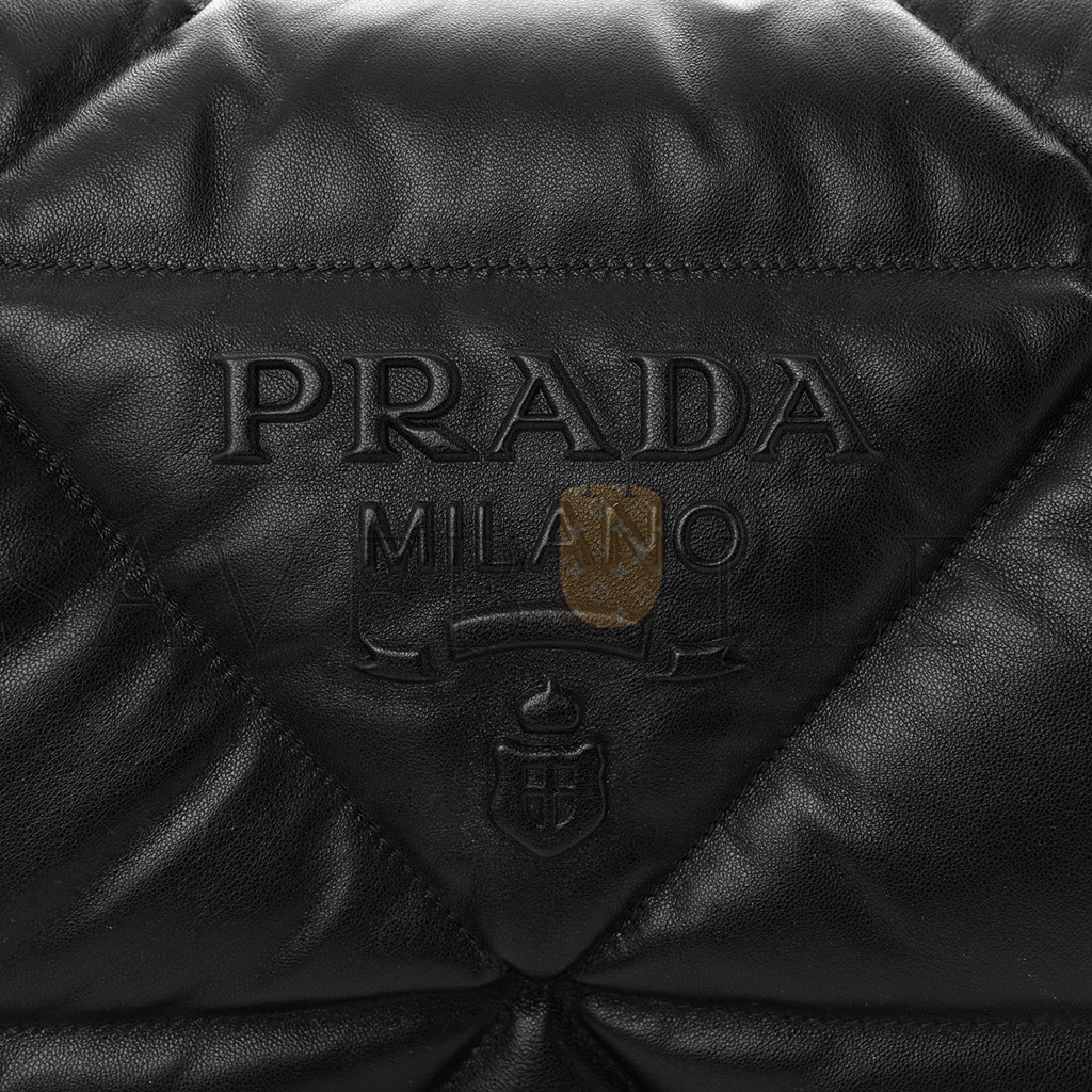 Pra*a nappa padded system patchwork bag black (31*20*8cm)