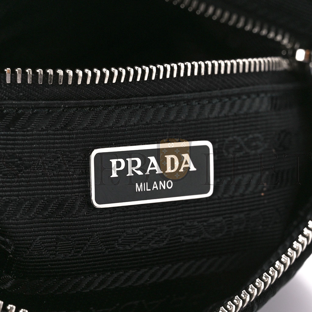 Pra*a nylon tessuto impuntu quilted crossbody bag black (23*13*6cm)