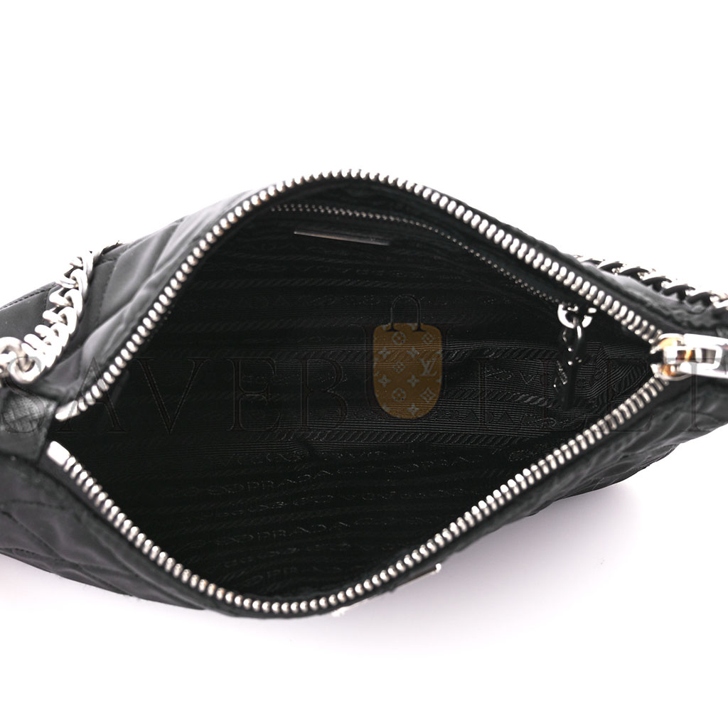 Pra*a nylon tessuto impuntu quilted crossbody bag black (23*13*6cm)