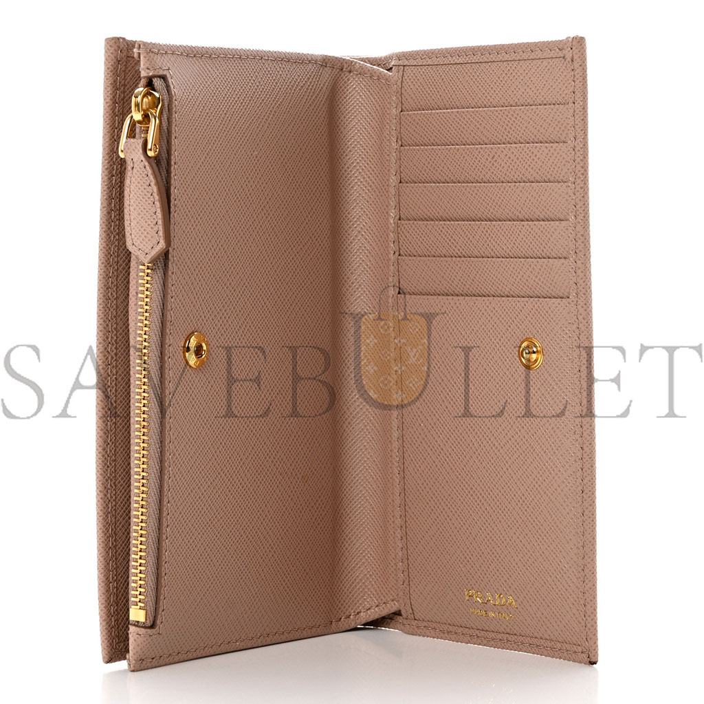 Pra*a saffiano triangle continental zip wallet powder pink (16*9*2cm)
