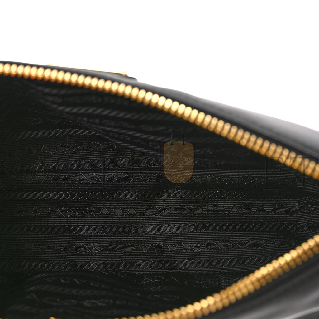 Pra*a tessuto nylon brushed calfskin re-edition 2002 shoulder bag black (24*11*6cm)