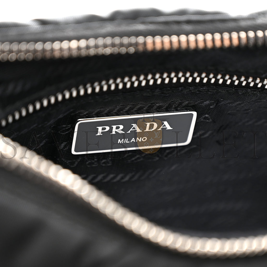 Pra*a tessuto nylon quilted patchwork re-edition hobo bag black (24*20*7cm)