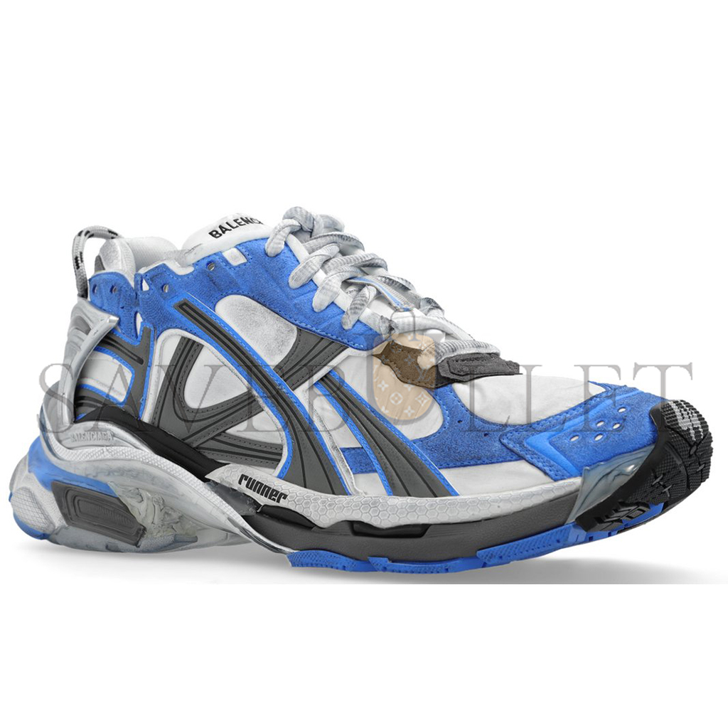 Ba*len*cia*ga runner distressed panelled sneakers in blue 772774w3rny4912