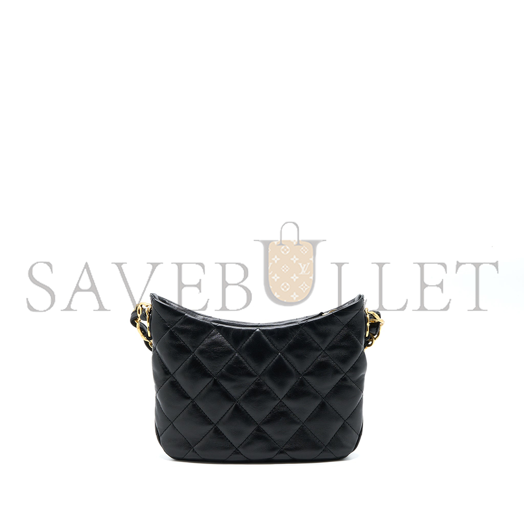 Ch*el master hobo shoulder bag lambskin black (24*17.5*6cm)