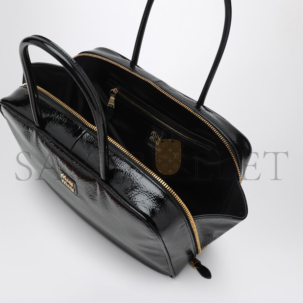 M1v M1v black beau bag in naplak patent leather 5bb117 (34*23*10cm)