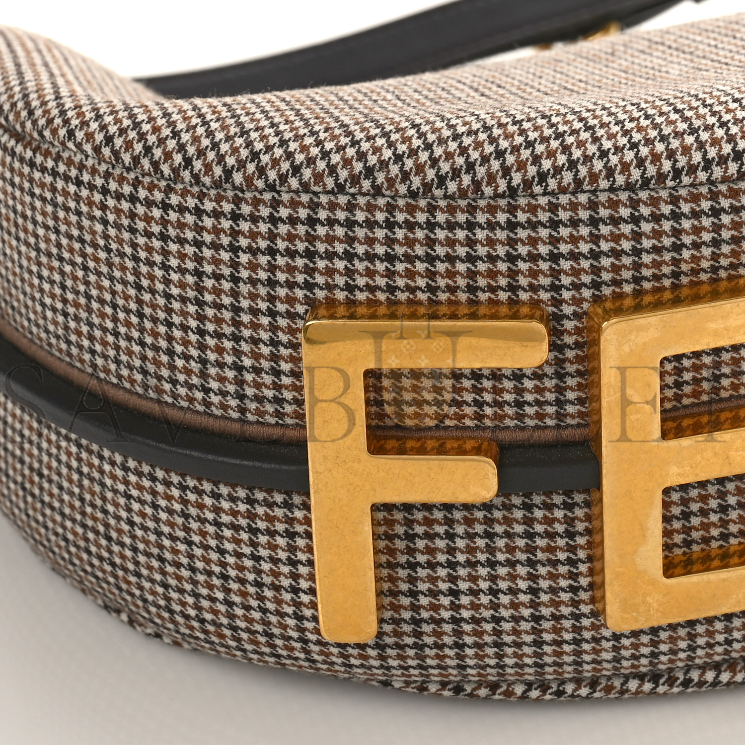 F**di wool vitello grace small houndstooth small F**digraphy hobo bag beige moro (28*21*8cm)