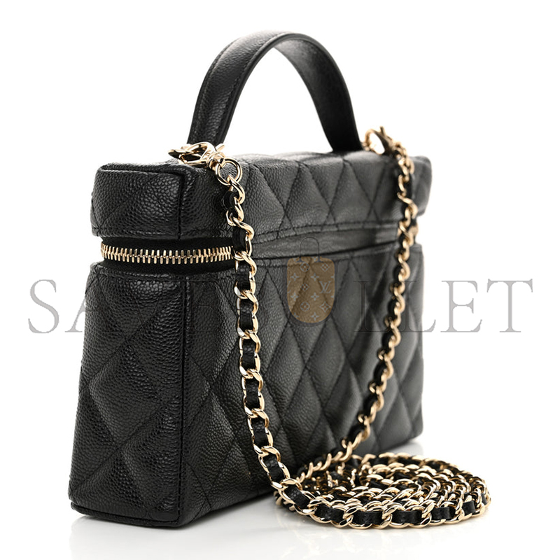 Ch**el caviar quilted top handle slim vanity with chain black ap4385 (19.5*17*5cm)
