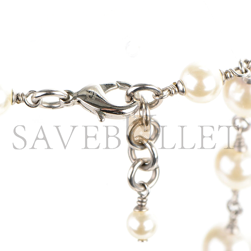 Ch**el crystal pearl cc long necklace silver 260mm 169293