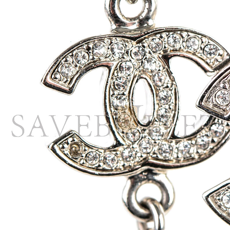 Ch**el crystal pearl cc long necklace silver 260mm 169293