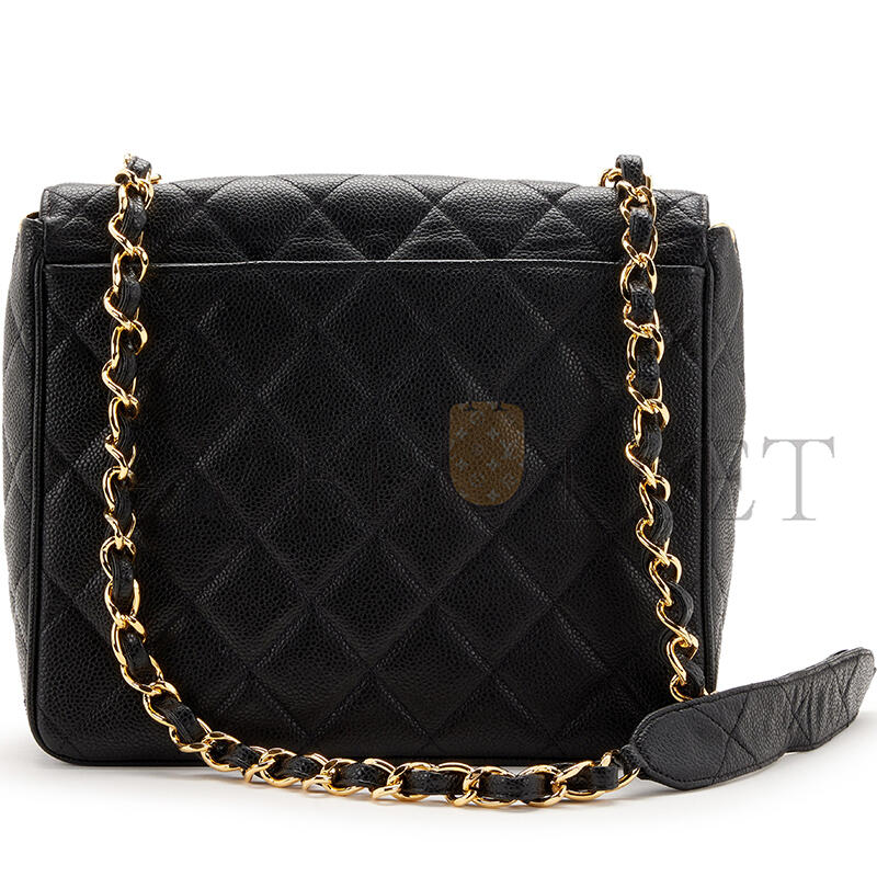Ch**el black quilted caviar xl cc jumbo square flap gold hardware 1157428 (25*20.5*9cm)