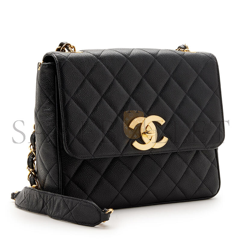Ch**el black quilted caviar xl cc jumbo square flap gold hardware 1157428 (25*20.5*9cm)