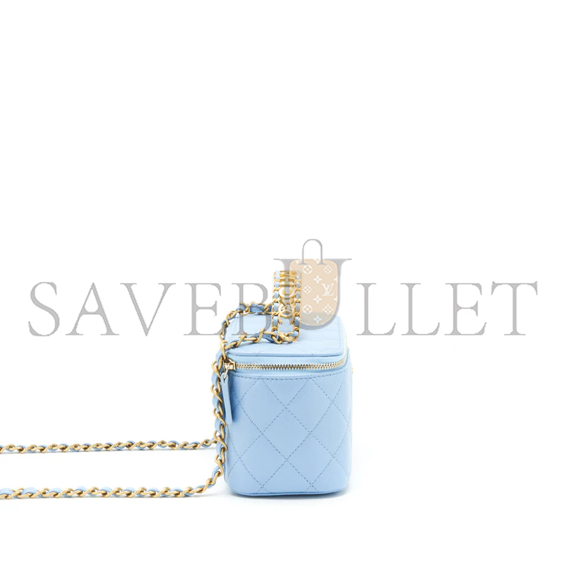 Ch**el 22s long vanity case with letter handle caviar light blue ap2805 (17*10*8cm)