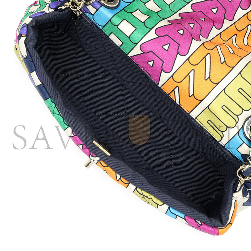 Ch**el rainbow quilted nylon medium logo flap gold hardware as2897 (24.5*15*5cm)