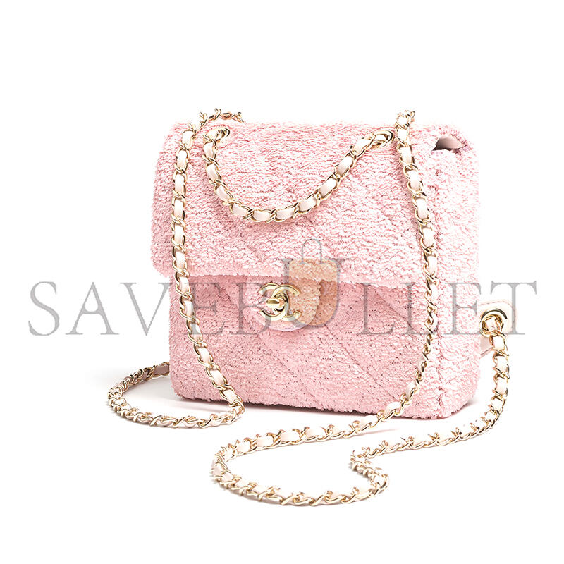 Ch**el backpack quilted sequins & gold-tone metal pink as5711 (21*17*7cm)