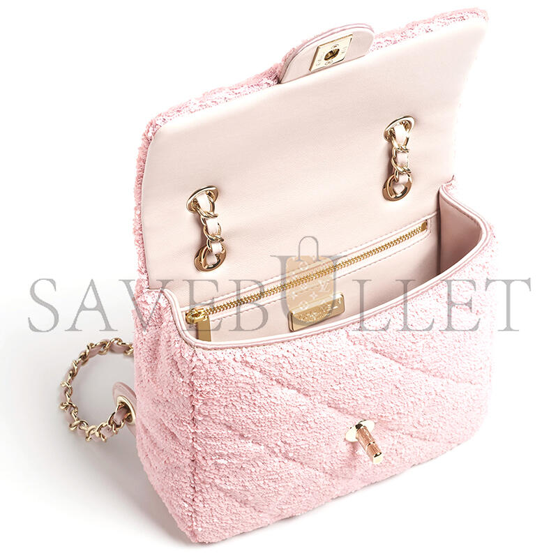 Ch**el backpack quilted sequins & gold-tone metal pink as5711 (21*17*7cm)