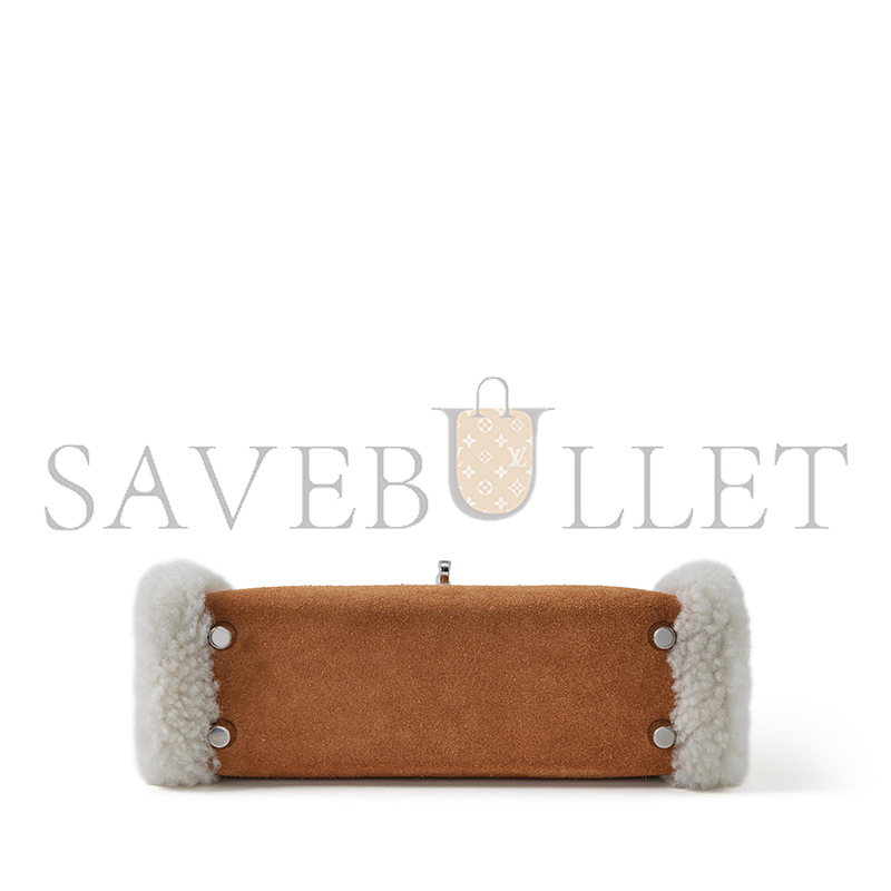 H**me5 limited edition alezan swift, chamois grizzly and ecru shearling teddy plush mini kelly ii 20 palladium hardware h084115ckac (19*12*6cm)