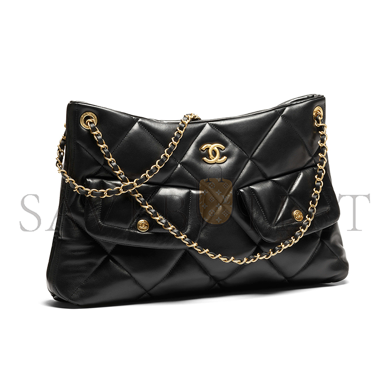 Ch**el shopping bag shiny lambskin & gold-tone metal black as5740 (38*26*11cm)