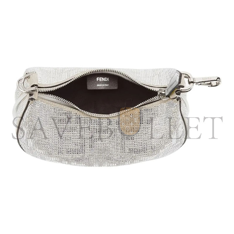 F**di F**digraphy mini silver crystal ff pattern leather handbag 8bs081apkff1mzk (16.5*14*5cm)