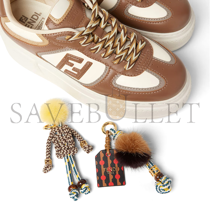 F**di match brown leather platform low-tops with charm 8e8721ay9nf1to6