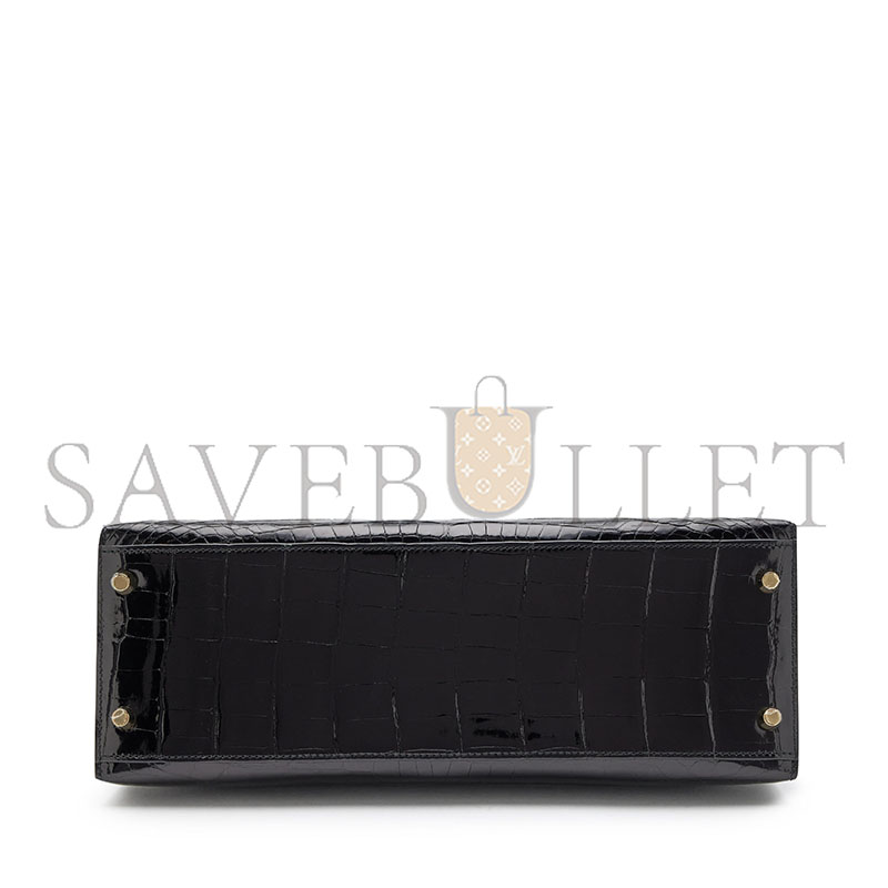 H**mes BLACK SHINY NILOTICUS CROCODILE SELLIER KELLY 32 GOLD HARDWARE (32*23*11cm)