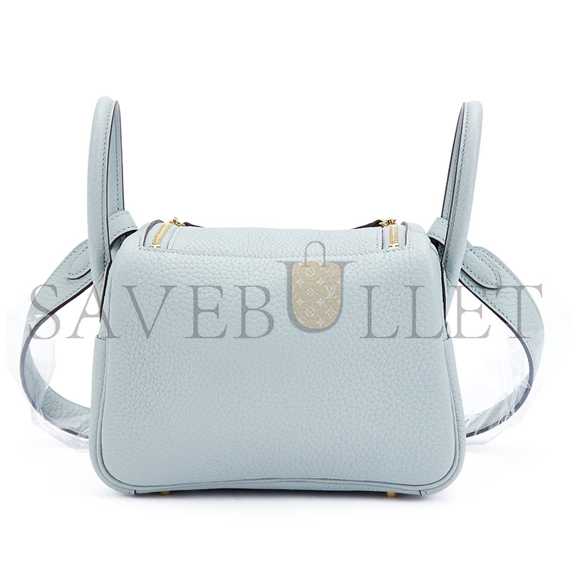 H**mes BLEU GLACIER CLÉMENCE MINI LINDY II GOLD HARDWARE H085956CC8U (19*13*9.5cm)