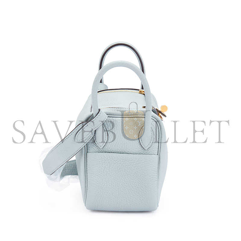 H**mes BLEU GLACIER CLÉMENCE MINI LINDY II GOLD HARDWARE H085956CC8U (19*13*9.5cm)