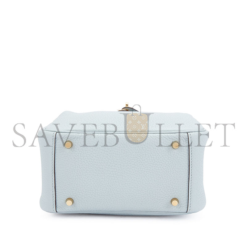 H**mes BLEU GLACIER CLÉMENCE MINI LINDY II GOLD HARDWARE H085956CC8U (19*13*9.5cm)