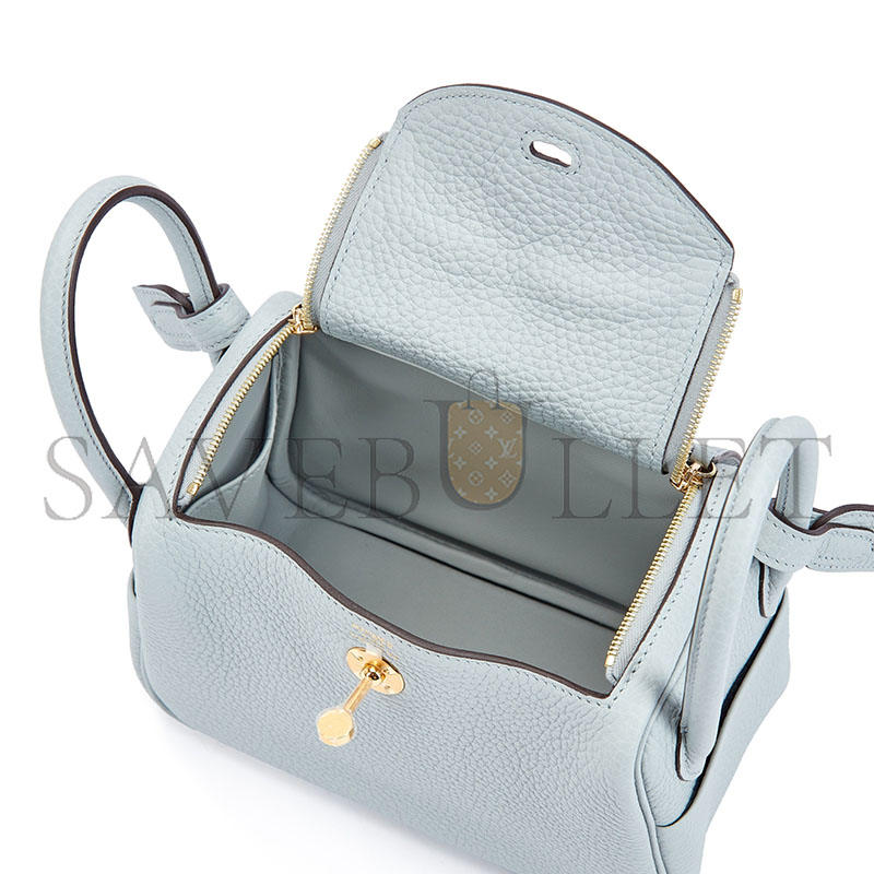 H**mes BLEU GLACIER CLÉMENCE MINI LINDY II GOLD HARDWARE H085956CC8U (19*13*9.5cm)