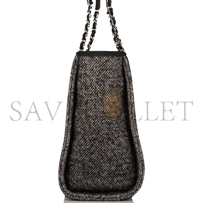 Ch**el small deauville shopping bag black wool silver hardware (35*27*16cm)