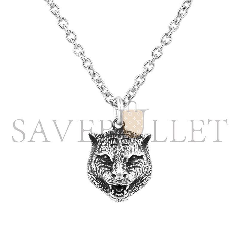 Gvc*1 anger forest feline head dark finish silver necklace 433608