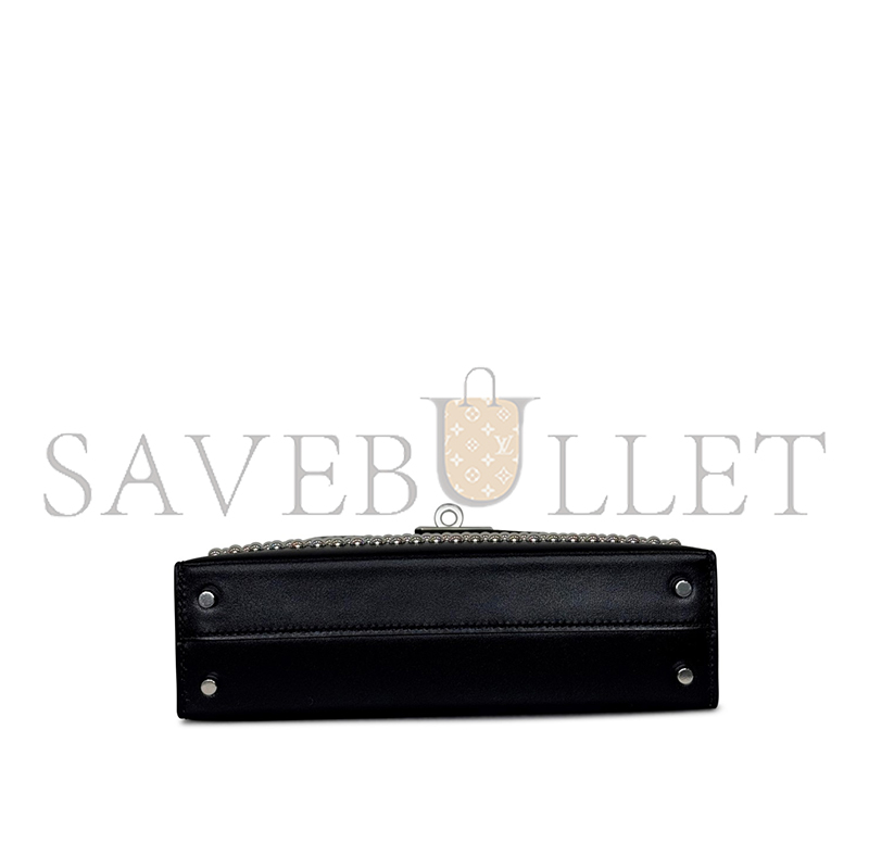 H**mes BLACK BOX CLOUTE STUDDED MINI KELLY II 20 PALLADIUM HARDWARE (20*12*6cm)