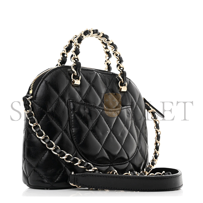 Ch**el shiny lambskin quilted shiny coco clutch with chain black (20*15*6cm)