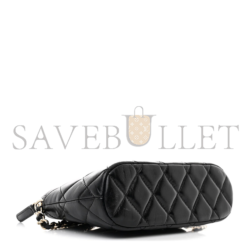 Ch**el shiny lambskin quilted shiny coco clutch with chain black (20*15*6cm)