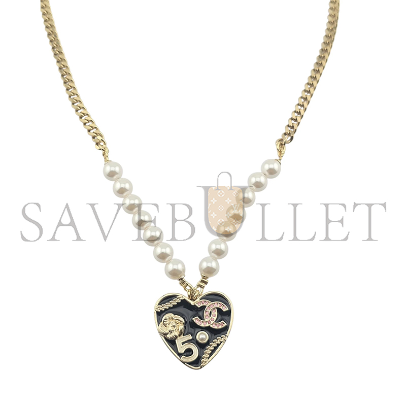 Ch**el cc black enamel heart necklace