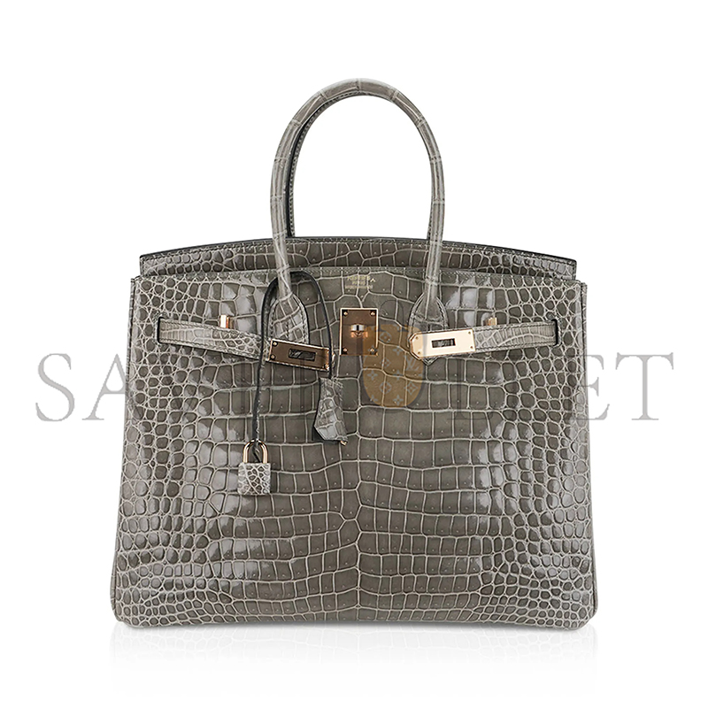 H**me5 master birkin 35 bag gris tourterelle porosus crocodile with gold hardware (35*25*18cm)