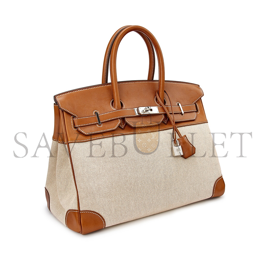 h**mes birkin 35 calico and G01den brown leather bag 8023220073 (35*24*18cm)