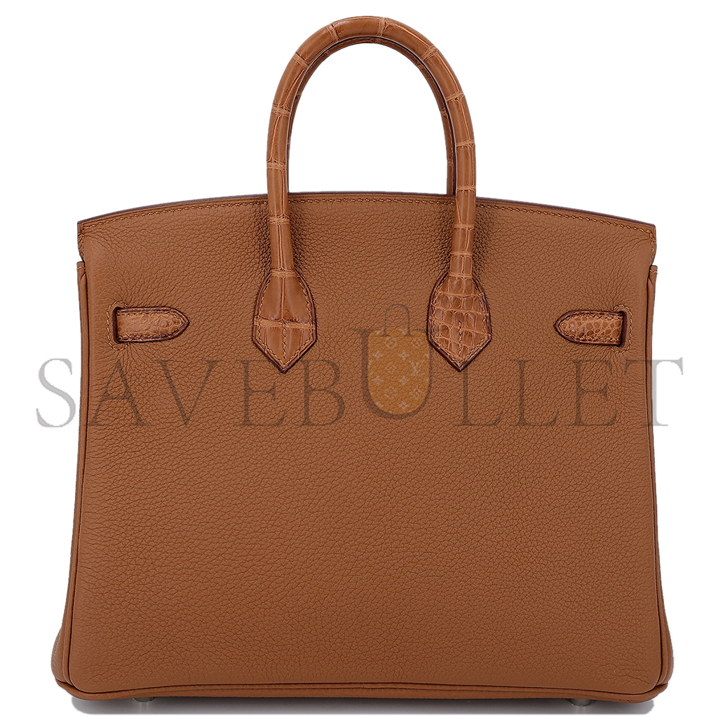 h**mes master birkin touch 25 matt alligator G01den brown togo silver buckle 10090114 (25*20*13cm)