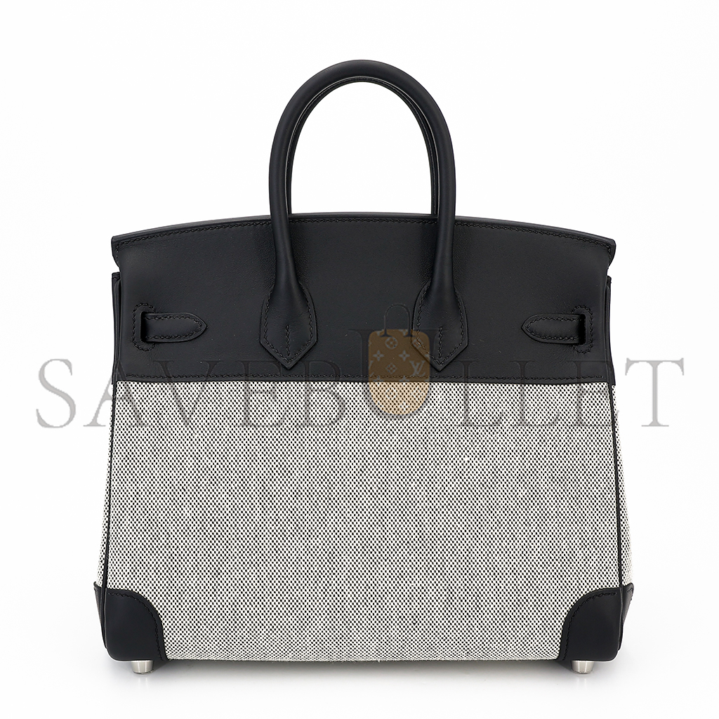H**mes master birkin 25 89 black noir canvas swift leather silver buckle 8023220073 (25*20*13cm)