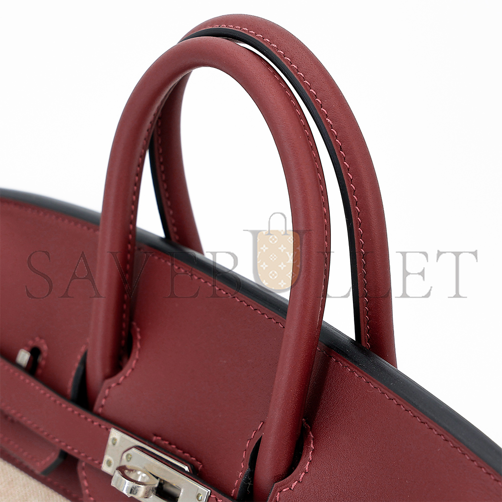 H**mes birkin 25 leather canvas silver buckle bag 6192171144 (25*20*13cm)