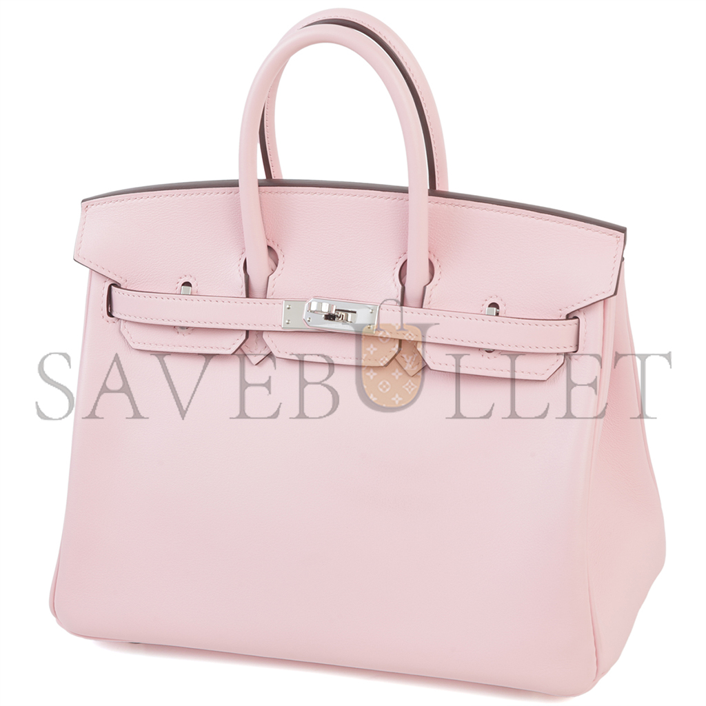 H**mes birkin 25 sakura leather with silver buckle bag 4328054179 (25*20*13cm)