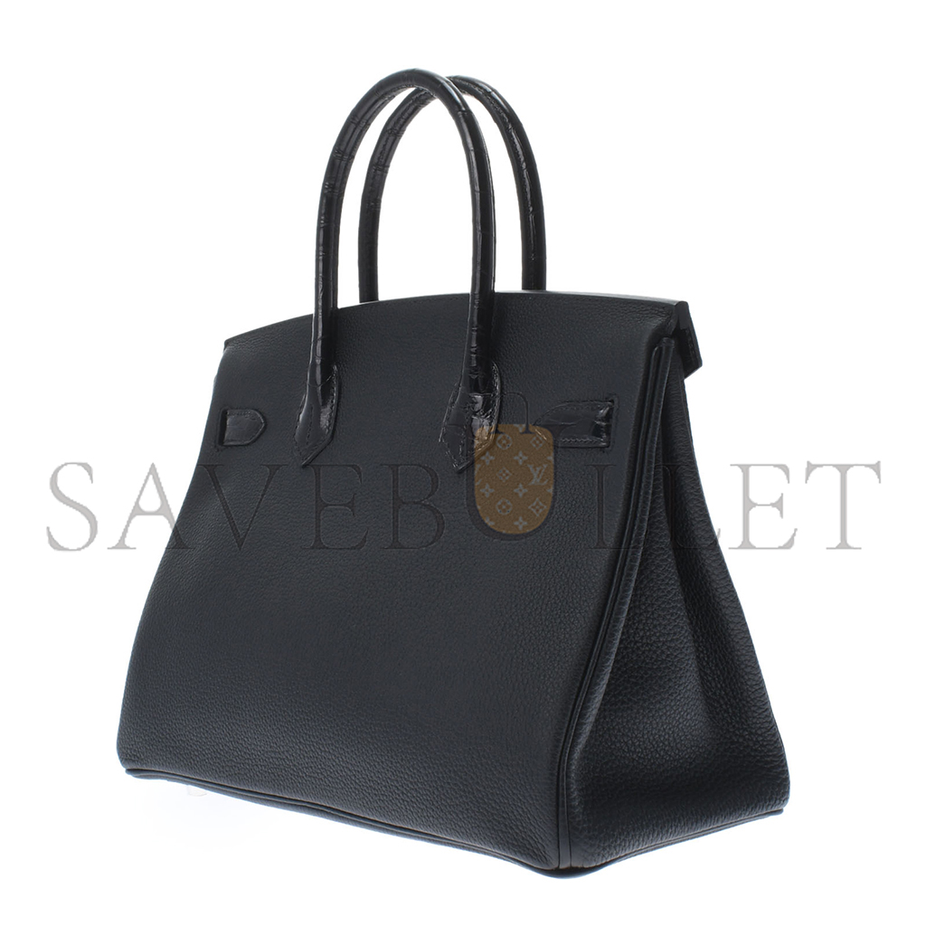 H**mes master barkin 35 bag in black matte crocodile and leather 461161 (35*25*18cm)